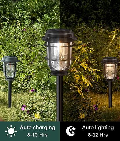 Vuees Bright Solar Pathway Lights Outdoor, 6 Pack Waterproof IP65, Auto On/Off Solar Powered Garden Lights for Yard Lawn Walkway Landscape Pool Outside - 3-in-1 Hanging, Tabletop & Stake Lighting