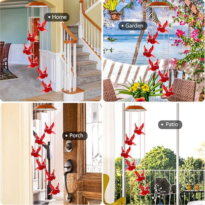 Cardinal Solar Wind Chimes for Outside, Cardinal Wind Chimes Gifts for Mom Grandma Women Wife Girls, IP65 Waterproof Hanging Memorial Red Bird LED Lights for Holiday Garden Yard Window Outdoor Decor