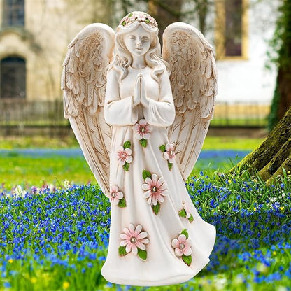 Angel Statue for Garden - 9.65 inches Guardian Solar Outdoor Statue, Praying Anel Statues Gardening Gifts for Mom Grandma Lawn Ornaments Figurines for Outdoor Decor