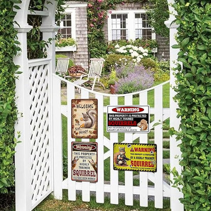 Funny Squirrel Metal Signs for Outdoor Yard Garden Decor - Animal House Decorations Squirrels Lovers Gifts Warning sign Accessories 8x12 Inch