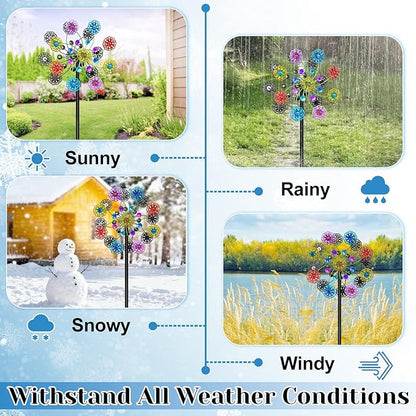 Wind Spinners Outdoor, Kinetic Wind Spinner,Yard Art Windmill with Metal Stake, Metal Wind Sculptures & Spinners,Waterproof Pinwheels Large Wind Spinner for Yard and Garden (Snow-Colour)