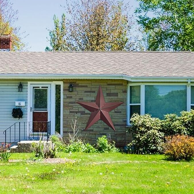 VIVICOMFY 48" Large Barn Star - Red Black Metal Star for Outside - Texas Stars Art - Rustic Vintage Western Country Home Farmhouse Primitive House Decor - Primitive Wall Decor