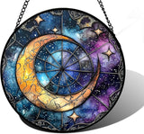 DASTOLL Stained Glass Window Hanging, Blue Starry Sky Moon Astrolabe Suncatcher for Doors Home Sun Catchers Decoration and Christmas, Mother's Day Birthday Gifts for Women, Men, and Mom 14.9x14.9 in