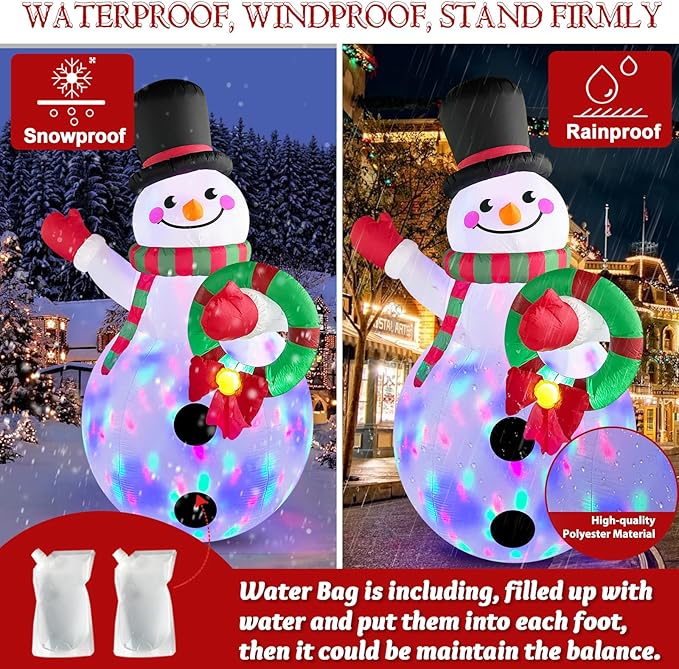 MICOCAH 8FT Christmas Inflatables Outdoor Decorations, Inflatable Snowman Holding Garland Blow Up Yard Decoration Build-in Rotating Colorful LEDs Xmas Holiday Party Indoor Lawn Christmas Eve Décor