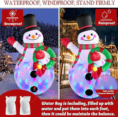 MICOCAH 8FT Christmas Inflatables Outdoor Decorations, Inflatable Snowman Holding Garland Blow Up Yard Decoration Build-in Rotating Colorful LEDs Xmas Holiday Party Indoor Lawn Christmas Eve Décor
