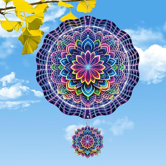 Rngmsi Mandala Wind Spinner Gifts for Women, Mandala Hanging Wind Spinners Outdoor Gifts for Mom Men Grandma, 3D Stainless Steel Metal Yard Decor for Garden Patio Lawn (12 X 12 Inches)