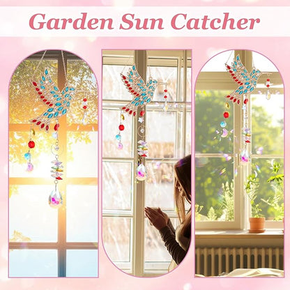 Hummingbird Gifts for Mom Grandma, Crystal Sun Catcher Hanging Indoor Window, Mothers Day Birthday Valentines Day Gifts for Women Bird Lovers, Love Pendant Home Decorations Garden Outdoor (Gold)