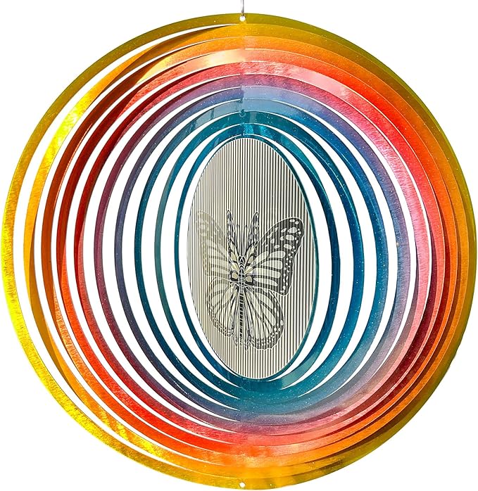Aoedelyart Wind Spinner Creates a Fluttering Butterfly 3D Animations Effect,Wind Spinners Ouddoor Butterfly Gift for Women/Grandma/Mom/Wife,12inch Mandala Wind Spinner Hanging Garden Yard Art Decor