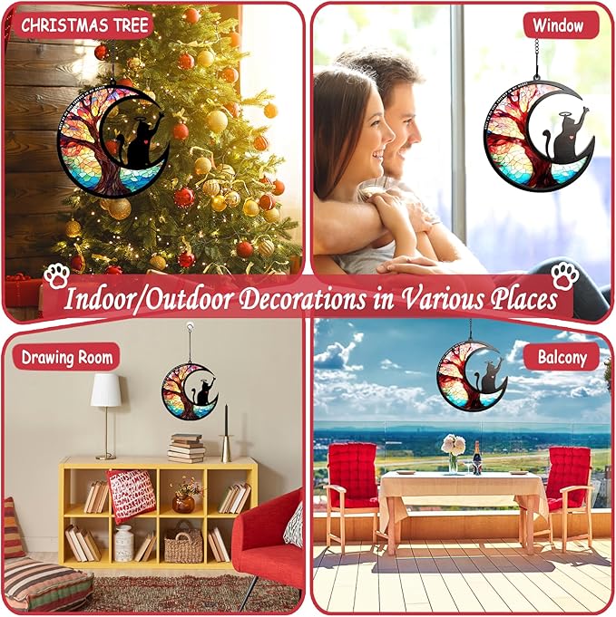 BamLue Pet Memorial Suncatcher for Window Decoration Ornament, Cat Memorial Gifts Loss of Sympathy for Pet Lover Cat Sun Catchers, Double-Layer DIY Life Tree of Loss of Sympathy Memories Gift