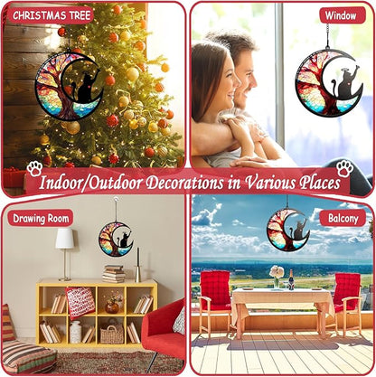 BamLue Pet Memorial Suncatcher for Window Decoration Ornament, Cat Memorial Gifts Loss of Sympathy for Pet Lover Cat Sun Catchers, Double-Layer DIY Life Tree of Loss of Sympathy Memories Gift