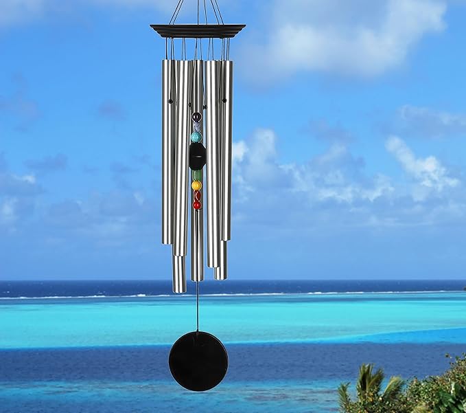Woodstock Chimes Signature Collection, Woodstock Chakra Chime, Large (24'') Black, Eastern Energies Wind Chimes for Outdoor, Patio, Home or Garden Décor (CC7L)