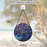 DASTOLL Stained Glass Window Hanging, Blue Purple Tree of Life Sun Catchers Colorful Glass Panel Plants Suncatcher Decor for Birthday for Women,Men,Wife, Lovers, and Mom 6.3 in