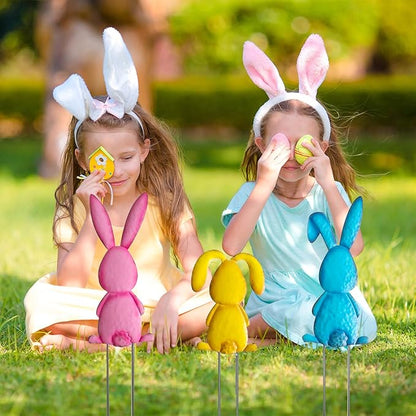 5 Pack Multicolored Easter Bunny Signs with Stakes, Metal Standing Rabbit Yard Signs for Garden Decor, Cute Bunny Tail Ornaments for Home Front Door Lawn Decorations