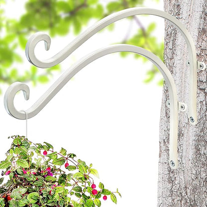 Qiang Ni Bird Feeder Hanger: 12-Inch 50 Lb Wall-Mounted Plant Bracket Outdoor - 2 Pieces White Plant Hooks for Hanging Flower Baskets