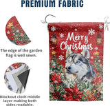 Christmas Husky Garden Flag Merry Christmas Dog Yard Flag for Outside Xmas Flags 12x18 Double Sided Red Poinsettia Garden Flags Winter Porch Decorations Outdoor