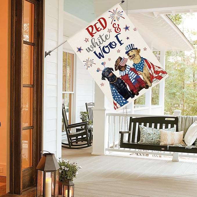 AVOIN colorlife 4th of July Dogs House Flag 28x40 Inch Double Sided Outside, Independence Day Patriotic American Stars and Stripes Yard Outdoor Decoration