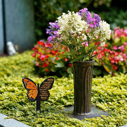 Geosar Mom Memorial Stakes Cemetery Grave Plaque Stake Markers Memorial Butterfly Plaques for Outdoors Sympathy Garden Stake Acrylic Waterproof Garden Grave Decoration(Retro Style)