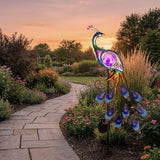 TERESA'S COLLECTIONS Solar Garden Lights Outdoor Garden Decor, Metal Peacock Decorations for Yard, 33'' Purple Decorative Garden Stake for Outside with Crackle Glass Ball, Lawn Party Gifts for Mom
