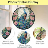 TNUW Peacock Flower Stained Glass Window Hanging, Peacock Decor Sun Catchers Indoor Window Glass Round Wall Art Decor, Bird Floral Wall Hanging Decorations, 7.9＂x7.9＂Suncatchers