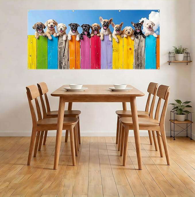 157.5x70.9in Large Garage Door Banner Cute Dog Garage Door Cover Outdoor Decorations with Grommets & Rope for House Exterior Party Driveway Decor