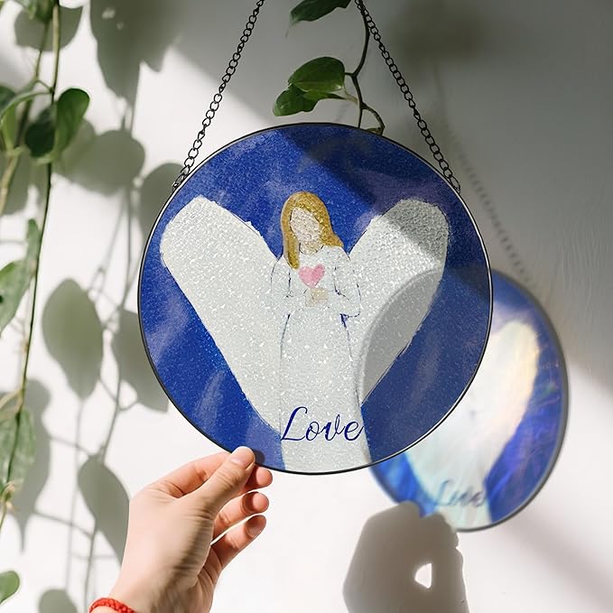 8'' Love Angel Ornament, Stained Glass Window Hanging, Sun Catcher Window Decor, Holiday Decor, Gifts for Christmas, Christian Gift, Religious Gift, Spiritual Gifts for Women & Friends