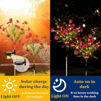 Glooglitter 2 Pack Solar Stake Lights Outdoor Decor Waterproof Mums Artificial Flowers Solar Lights for Outdoor Garden Yard Pathway Decor (Rose Red,Violet)