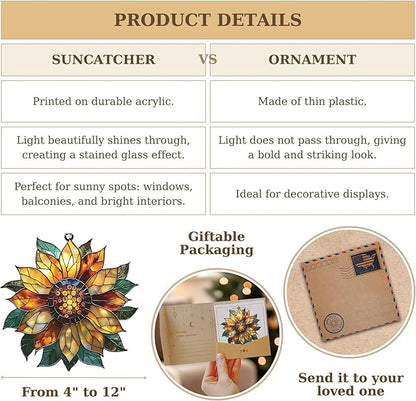 Golden Flower Acrylic Suncatcher, Flower Suncatchers for Window Hangings, Stained Glass Effect Garden Decor, Gift for Mother's Day, Mom, Grandma, Wife, Women