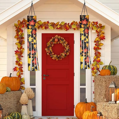 Autumn Red & Yellow Maple Leaves Windsock Flag Outdoor Hanging Lightweight Durable Fabric Home Yard Patio Lawn Garden Party Fall Thanksgiving Decor