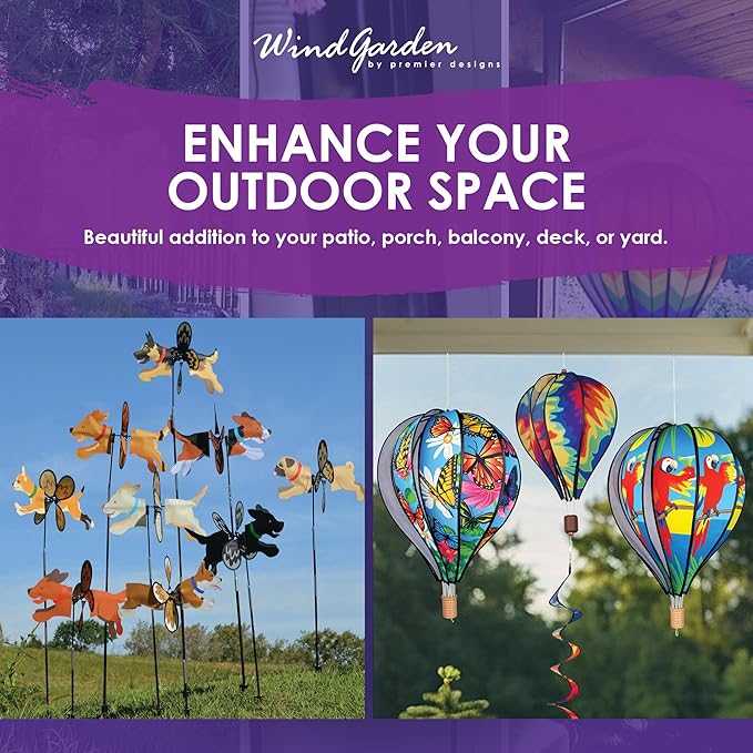 Premier Kites Petite Spinner Husky – Whimsical Wind Spinner for Yard & Garden, Durable Weather-Resistant Fabric, Easy to Assemble, Outdoor Decor for Patios, Lawns, and More