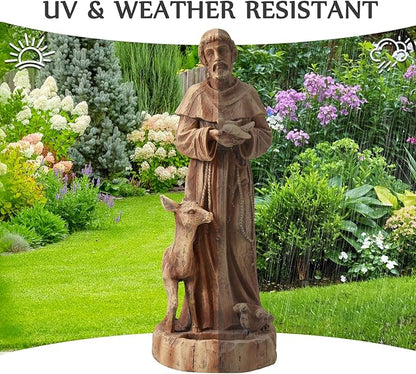 St Francis Garden Statue Outdoor All-Weather, 25" H Religious Saint Francis of Assisi Catholic Statue with Bird Feeder for Patio Yard Home Decor