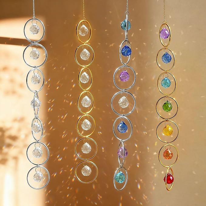 7 Chakra Crystal Suncatcher Pendant Strand with 7 Colored 2Inch Crystal Balls and Gold Loops for ndoor Outdoor Home Garden Decor Birthday Gift