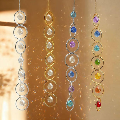 7 Chakra Crystal Suncatcher Pendant Strand with 7 Colored 2Inch Crystal Balls and Gold Loops for ndoor Outdoor Home Garden Decor Birthday Gift