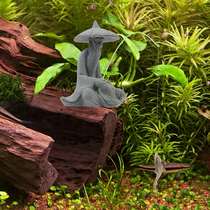 HOMSFOU Mini Fisherman Figurine Miniature Resin Fisherman Bonsai Statue Chinese Sitting Fishing Ornament for Fish Tank Fairy Garden Micro Landscape Sand Fairy