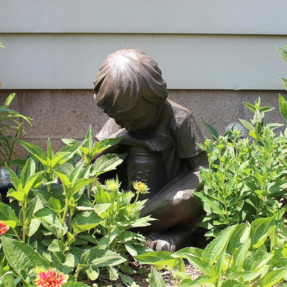 Emsco Group 92225 Boy Statue – Natural Appearance – Made of Resin – Lightweight – 16” Height Garden, BRONZE