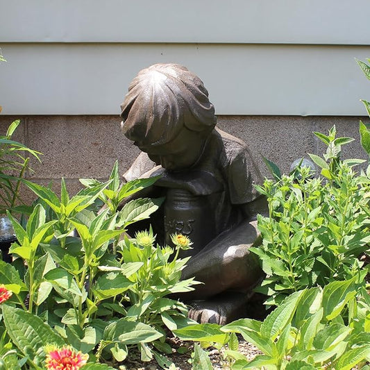 Emsco Group 92225 Boy Statue – Natural Appearance – Made of Resin – Lightweight – 16” Height Garden, BRONZE