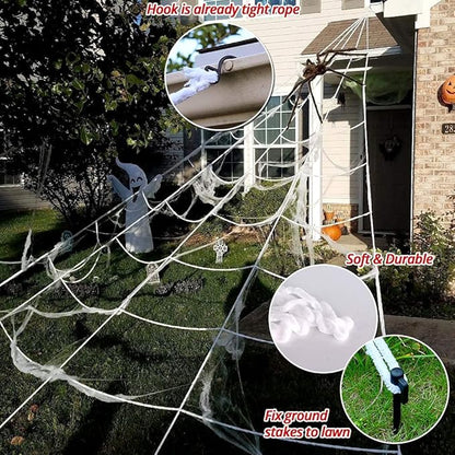 OCATO 200" Halloween Spider Web + 59" Giant Spider Decorations, Fake Spiders with Triangular Huge Spider Web, Indoor/Outdoor/Halloween Decorations/Yard/Home/Costumes Parties/Haunted House Decor, Black