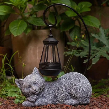 Solar Garden Statue with LED Lights - Cute Sleep Cat Sculpture, Waterproof Resin Ornament for Lawn, Patio, Yard, Balcony & Home Decor, Solar Powered Light for Outdoor and Indoor Spaces