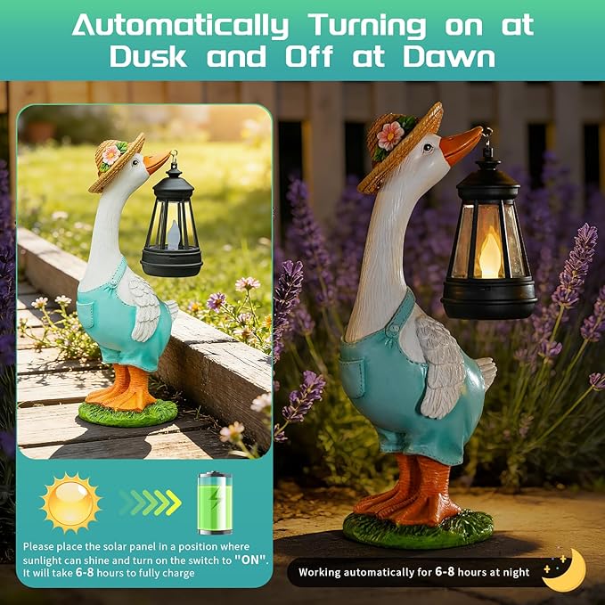 Solar Garden Outdoor Statues Goose, Goose Outdoor Lawn and Garden Statue, Lawn Decor Statue for Patio, Balcony, Yard Ornament - Gifts for Mom Grandma Women