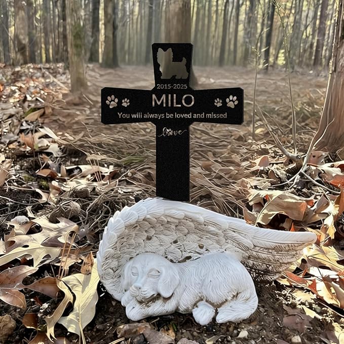 Custom Dog Grave Markers Outdoor with Pet Breed Icons, Personalized Metal Waterproof Rustproof Pet Grave Markers, Dogs Headstone for Garden Yard, Sympathy Gift for Loss of Dog (Style 2)