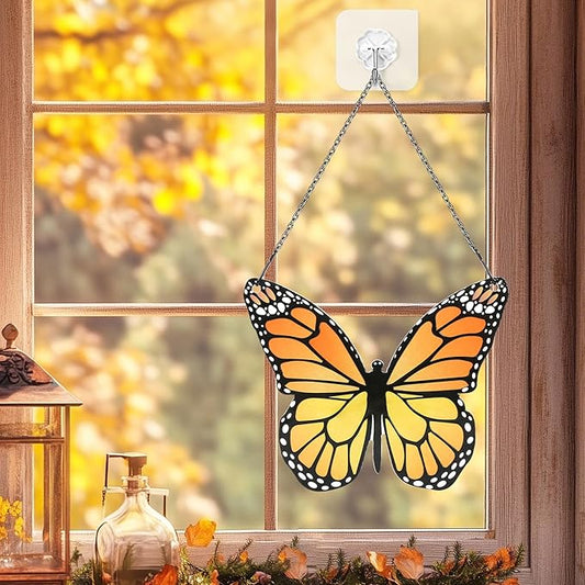 Stained Glass Window Hanging Yellow Butterfly Suncatcher, Butterfly Gift for Mom, Grandma, Women, for Mom Grandma Birthday