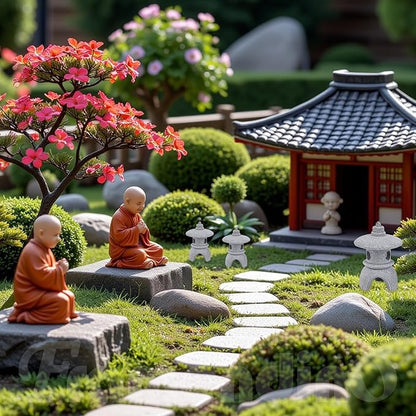 Framendino, 4 Pack Miniature Lantern Pagoda Statues Mini Zen Style Stone Lamp Decor for Bonsai Garden Decoration