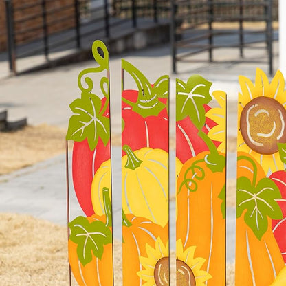 Glitzhome 41.75" H Fall Pumpkin Patch Combo Yard Stake, Metal Thanksgiving Pumpkins Sunflower Yard Signs, Decorative Pumpkin Garden Stake for Home Fall Autumn Harvest Halloween Patio Lawn Decor