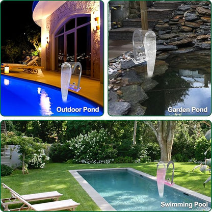 LONGRUN Waterfall Spillway Acrylic S-Shaped Pool Fountain with Color Changing LED Light, Pond Waterfalls Outdoor Water Spillway Fountains Kit for Garden Patio Swimming Pool Decoration-12.6" Height