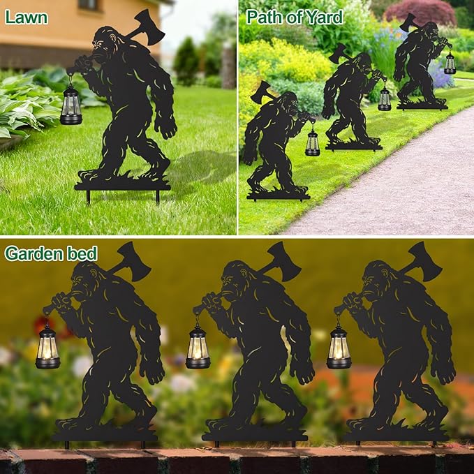 nawaza Bigfoot Metal Garden Stakes Decorative 2Pack,Solar Lights Outdoor Garden Decor Stake,Birthday Gifts for Mom Women,Decorative Metal Housewarming Ornament for Lawn Patio Yard Pathway Black.