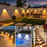 ShineTech Solar Fence Lights Outdoor Waterproof, 3-Color Lighting Modes LED Solar Powered Deck Lights, Outdoor Step Lights for Railing, Patio, Wall, Backyard (8 Packs)