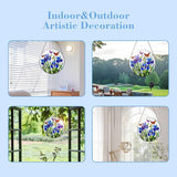 Stained Glass Window Hanging Iris Flower Suncatcher, Renyalora 10 Inch Round Glass Sun Catcher for Window Outdoor Garden Decor Butterfly Wall Art for Home, Patio, Porch Gift for Nature Lovers & Women
