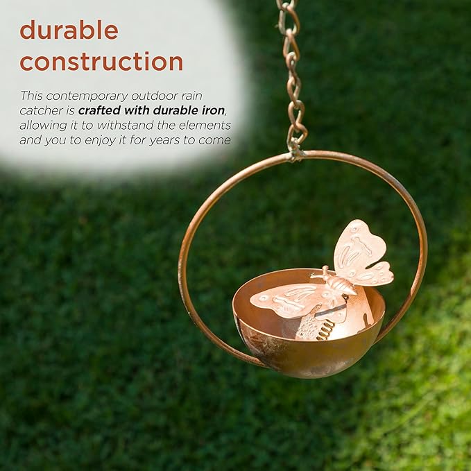 Alpine Corporation QES142HH Metal Hanging Butterfly with Spring Chain Rain Catcher, Décor for Garden, Patio, & Lawn, 73" H