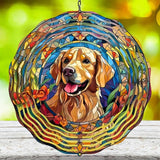 Golden Retriever Wind Spinners - 12 inch 3D Stainless Steel Hanging Wind Spinner Metal - for Indoor/Outdoor Decor, Yard, Garden Decoration