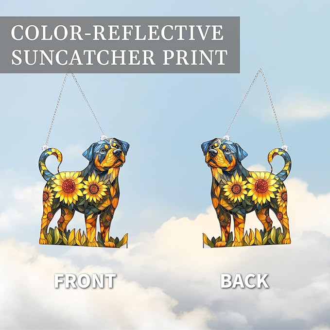 Colorful Dogs Acrylic Suncatcher Ornament for Window Decor, Acrylic Suncatcher Window Hanging Decor, Dog Lovers Gifts for Women, Dogs Christmas Ornaments for Tree Hanging (Rottweiler)