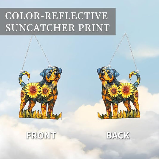 Colorful Dogs Acrylic Suncatcher Ornament for Window Decor, Acrylic Suncatcher Window Hanging Decor, Dog Lovers Gifts for Women, Dogs Christmas Ornaments for Tree Hanging (Rottweiler)